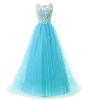 Elegant A-line Lace Evening Dress Bride Banquet Dress Sleeveless Tulle Prom Formal Dress (Light Blue) - intl  