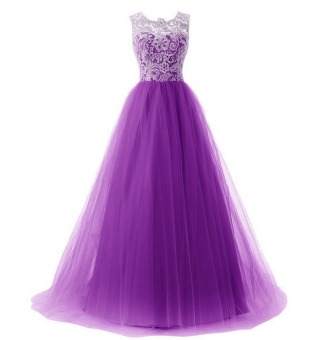 Elegant A-line Lace Evening Dress Bride Banquet Dress Sleeveless Tulle Prom Formal Dress (Purple) - intl  