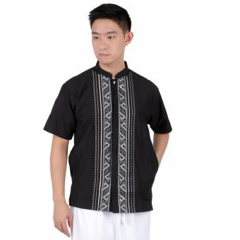 Elfs Shop - Baju Kemeja Koko Lengan Pendek Men's Muslim Wear Katun Polyester 0F17055-Hitam  