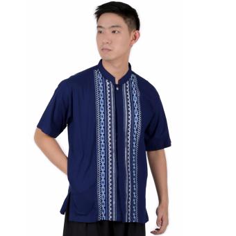 Elfs Shop - Baju Kemeja Koko Lengan Pendek Men's Muslim Wear Katun Polyester 0F17057-Biru Tua  