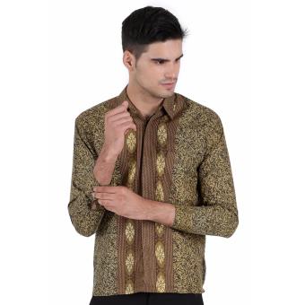 Elfs Shop - Kemeja Batik Formal Pria Lengan Panjang Semi Satin 9F17009-Kuning Tua  