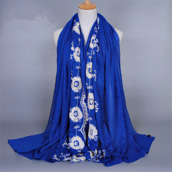 Embroidery Flower Cotton Prayer Hijab Sarong Scarf Turkish Hijab (Blue) - Intl  