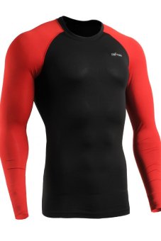 Emfraa Men's All Sports Clothes Long Sleeve Top Compression Gear Shirts (Black/Red) (EXPORT)  