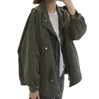 EOZY Fashion Ladies Women Casual Loose Coat Zipper Jacket Outerwear Windbreaker Work Uniform (Green) - intl  