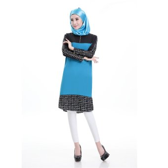 EOZY Fashion Ladies Women Muslim Wear Muslem Dresses Skirts Islam Style Female Muslim Poly Chiffon Midi Dresses (Blue)  