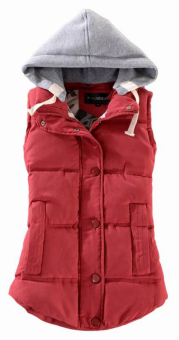 EOZY Fashion Women Casual Quilted Padding Puffer Vest With Removable Hooded (Wine Red) - intl  