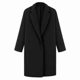 EOZY Fashion Women's Solid Color Lapel Cardigan Woolen Long Coat Windbreaker Outwear (Black) - intl  