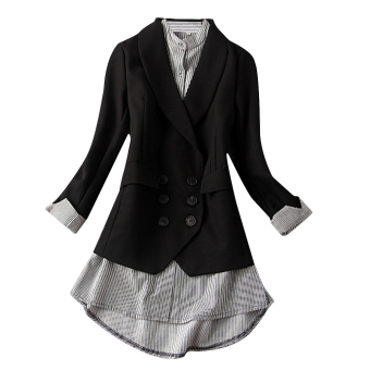EOZY Korean Style Women's Stripes Pattern 2 in 1 Shirt Blazer One-piece Garment (Black) - intl  
