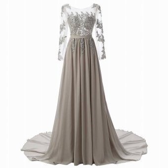 EOZY Luxury Ladies Women Chiffon Hollow Out Evening Maxi Dress Wedding Dress Princess Dress Stylish Female Prom Party Gown Long Dress (Grey)  