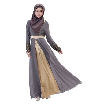 EOZY Luxury Lady Muslim Wear Muslem Dresses Islam Style Female Muslim Chiffon One-piece Dresses Free Size (Grey)  
