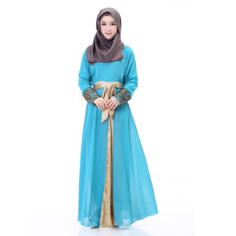 EOZY Luxury Lady Muslim Wear Muslem Dresses Islam Style Female Muslim Chiffon One-piece Dresses Free Size (Sky Blue)  
