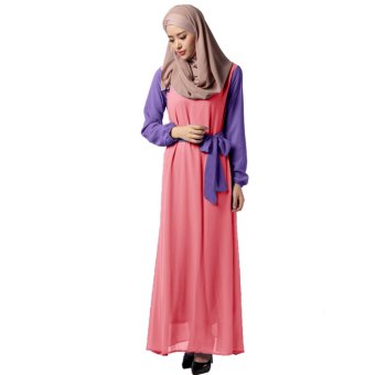 EOZY New Fashion Women Muslim Wear Muslim Robes Islam Style Female Slim Long Sleeve Assorted Colors Maxi Dresses Free Size (Watermelon Red)  