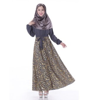 EOZY NEW Women Lady Girl Muslim Wear Muslem Dresses Islam Style Female Muslim Chiffon One-piece Dresses Size L/XL (Grey)  
