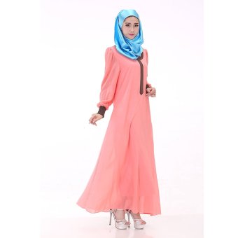 EOZY Stylish Women Muslim Wear Muslem Dresses Islam Style Female Muslim Chiffon One-piece Dresses Free Size (Pink)  