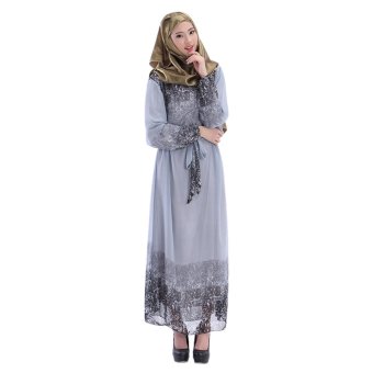 EOZY Trendy Women Muslim Wear Muslem Dresses Islam Style Female Muslim Chiffon One-piece Dresses with Belts (Light Grey)  
