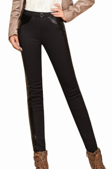 EOZY Trendy Women's PU Leather Footless Legging Skinny Pencil Keeping Warm Velvet Pants High Waist Tights Trousers (Black) - intl  