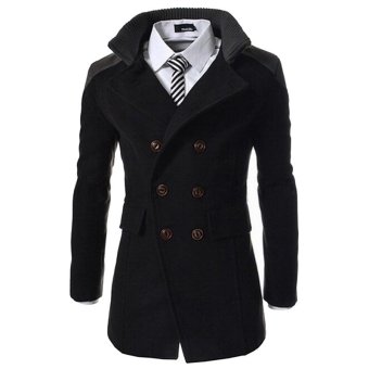 ETOP Men Trench coat Jacket Double Pea Breasted Overcoat Topcoat Tops Trenchcoat (Black)  