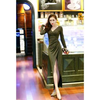 'Ever Pretty Women''s Bridesmaid Long V collar Evening Party Long sleeves Dress ?Gold color? - intl'  