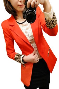 Fancyqube Chic Womens Leopard Flanging Solid Color Slim Shoulder Pads Jacket Turn-down Collar Single Breasted Casual Outerwear Orange - Intl  