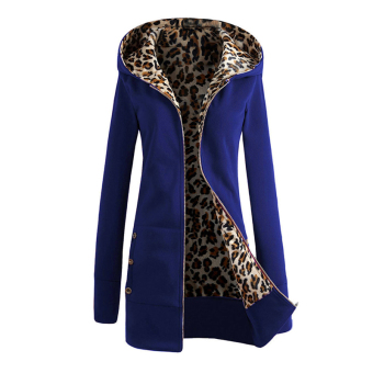 Fancyqube Hooded Leopard Sweater Cashmere Thickened Coat Blue - Intl  