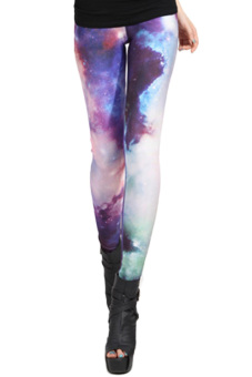 Fancyqube Women Aurora Space Galaxy Graphic Pattern Leggings Pants Multicolor  
