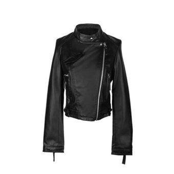 Fang Fang Korean Cool Womens Motorcycle Slim Zipper Leather Short Coat Jacket (Black)  