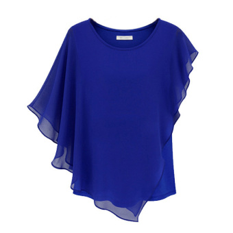 Fang Fang Womens Batwing Sleeve Asymmetric Chiffon Shirt Tops Blouse (Royal Blue)  