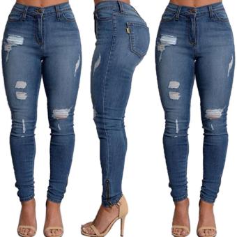 Fangfang Womens Ladies High Waisted Blue Skinny Fit Jeans Stretch Denim Jegging - intl  