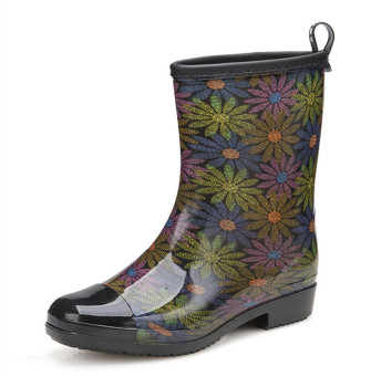 Fashion Anti-skid Rain Boots Rain Shoes Fishing Working Boots (Daisy Flowers)  