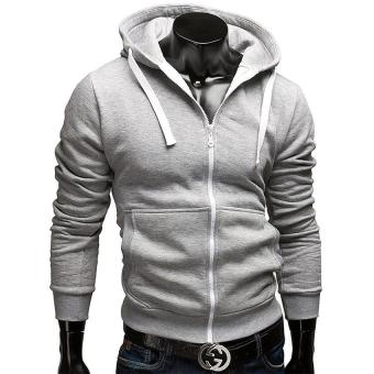 Fashion Brand Men's Hoodies Casual Sport Men's Hooded Zipper Long Sleeve Men's Hooded Sweatshirt Five Colors Slim Fit Hooded (Grey) - intl  