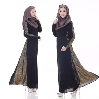 Fashion Comfortable Muslimah Robes Muslimah Dresses Long-sleeved Chiffon Gown Black  