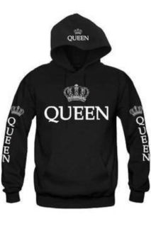 Fashion Couple Matching Hoodies King and Queen Print Casual Pullover Sweatshirt (Women's, Black) - intl  