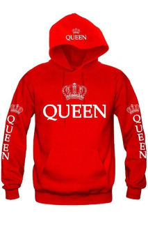 Fashion Couple Matching Hoodies King and Queen Print Casual Pullover Sweatshirt (Women's, Red) - intl  