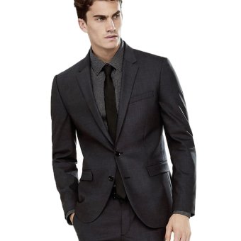 Fashion Exclusive Men's Double-button Slim Suit Dark Grey  