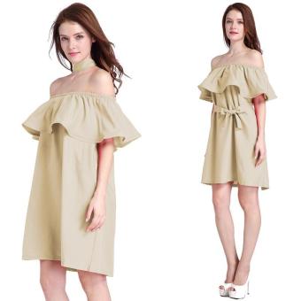 Fashion Flounced Skirt Lotus Off Shoulder Dress Loose Khaki - intl  