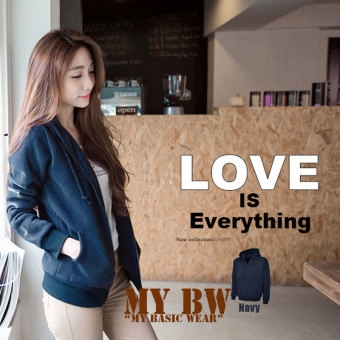Fashion Hoodie with Zippper - Navy  
