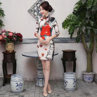 Fashion Improved Retro Temperament Ladies Short Paragraph Cheongsam Dress - intl  