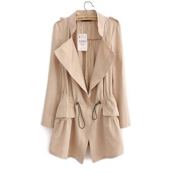 Fashion Korean Office Elegant Khaki Drawstring Waist Long Trench Coat For Women Casual Brand Windbreaker Female (Beige) - intl  