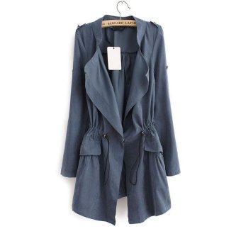 Fashion Korean Office Elegant Khaki Drawstring Waist Long Trench Coat For Women Casual Brand Windbreaker Female (Blue) - intl  