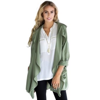 Fashion Ladies Women Turn Down Neck Long Sleeve Drawstring Waist Front Open Casual Loose Wind Coat  