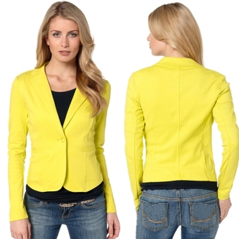 Fashion Ladies Women Turn-down Neck Long Sleeve One Button Casual Slim Blazer Coat Yellow - intl  