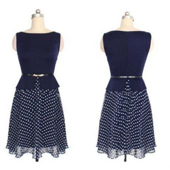 Fashion Lady's Vintage Dots Sleeveless Slim Chiffon OL Summer Dress Formal C256 Blue - intl  