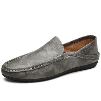 Fashion Leather Slip On Men Driving Moccasins Loafers Casual Shoes (Grey) - intl  