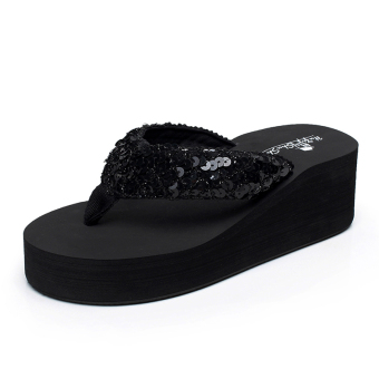 Fashion Leisure Home Slope With Female Slippers Flip Flops Clamps Flip Flops Black  