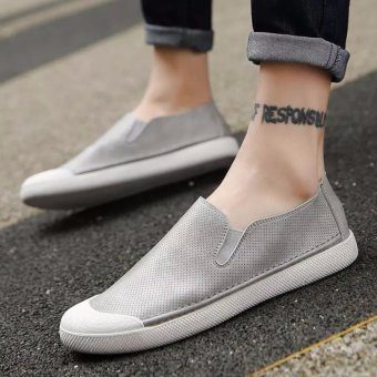 Fashion Men Breathable Slip On Casual Loafer Splice Color Male British Board Shoes Student Soft PU Shoes Driving Shoes Silver XZ283 - intl  