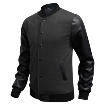Fashion men PU leather collar sweater DEEP GRAY - intl  