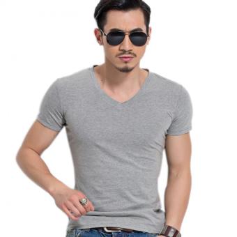 Fashion Men V Neck Muscle Short Sleeve Slim Fit Shirts T-shirt Fitness Tops Tees Gray - Intl  