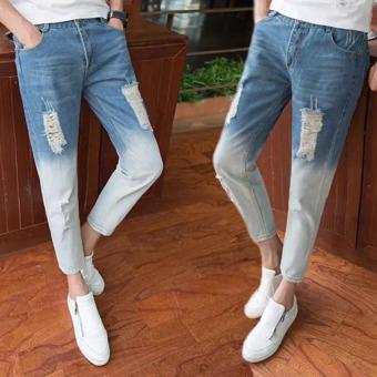 Fashion Men's Destroyed Hole Slim Straight ripped Jeans (Light Blue) - intl  