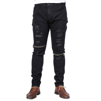 Fashion Mens Straight Zipper Slim Jeans (Black) (Intl)  