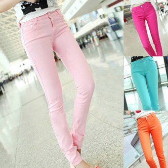 Fashion Mid Waist Sexy Candy Color Skinny Women's Pants(LightPink) - intl  